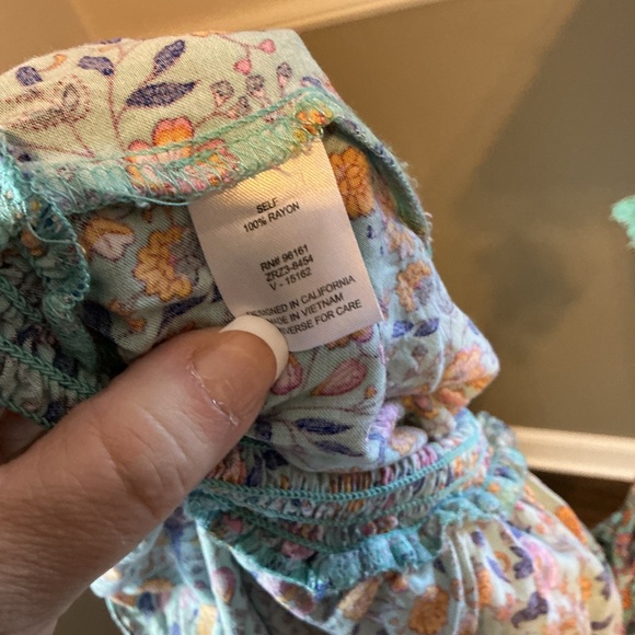 Bebop Boho Floral Sleeveless Romper | Turquoise Blue | Tassel Tie | Size Large - Picture 15 of 15